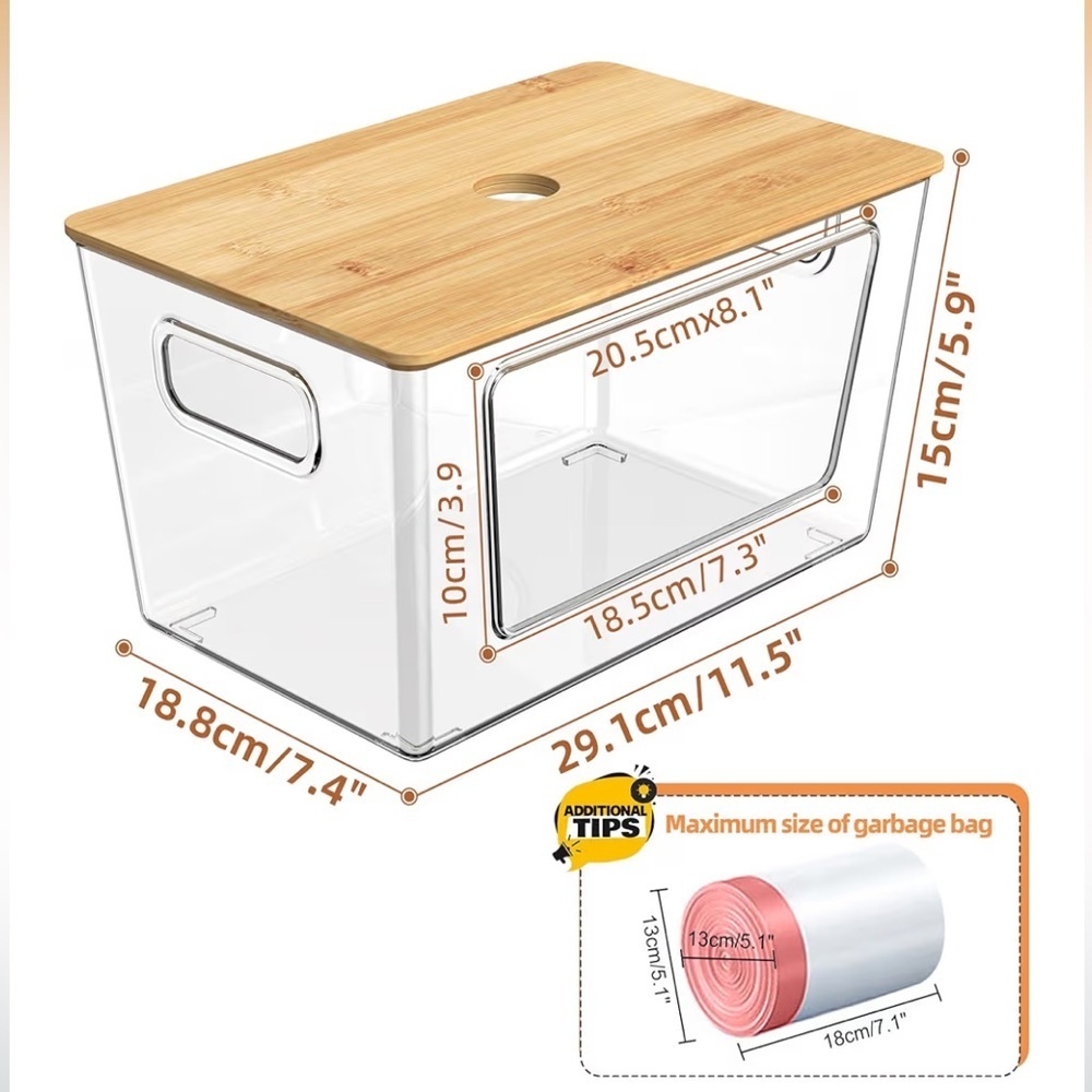 Clear Storage Bins with Bamboo Lids - 2 Pack - Picture 3 of 6
